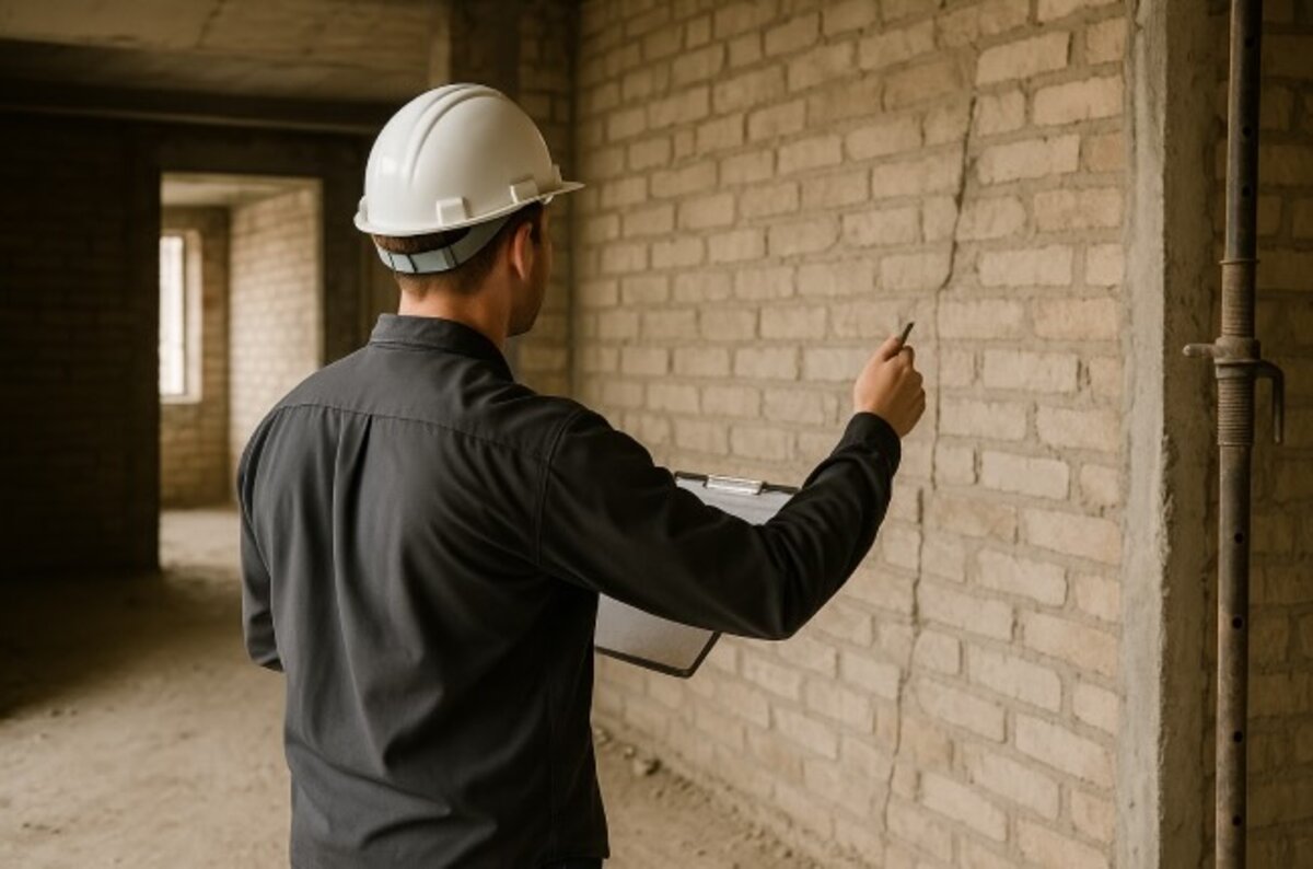 Illustration d'un diagnostic structurel sur un mur fissuré